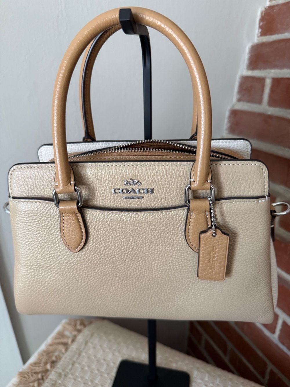 Coach Mini Christie Carryall Satchel Beige Tan Pebbled Leather - Picture 2 of 8